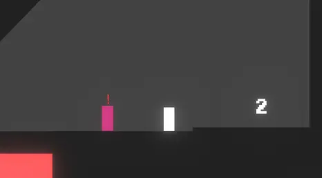 The player and pink opponent standing near a cooperative moving platform.