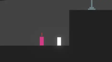 The player and pink opponent beneath a vertical wall obstacle.